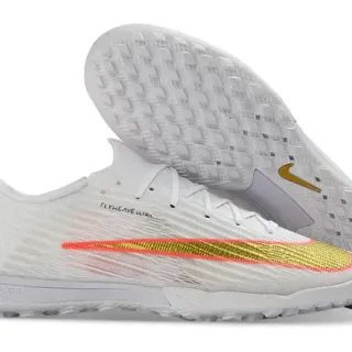Nike White Gold Low-Cut Flyweave Knit Upper Turf Soccer Shoes