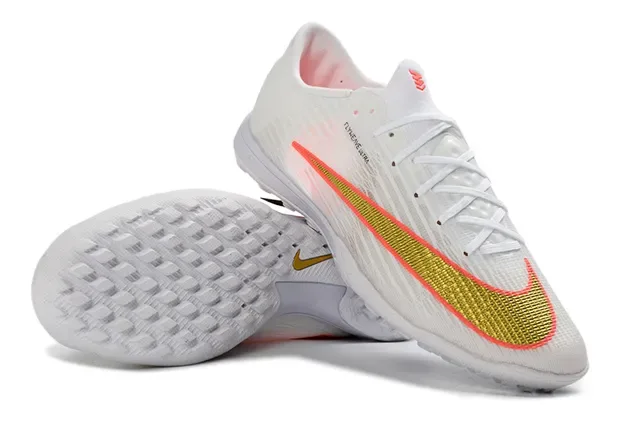 Nike White Gold Low-Cut Flyweave Knit Upper Turf Soccer Shoes 3