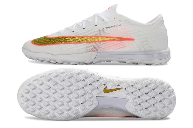 Nike White Gold Low-Cut Flyweave Knit Upper Turf Soccer Shoes 6