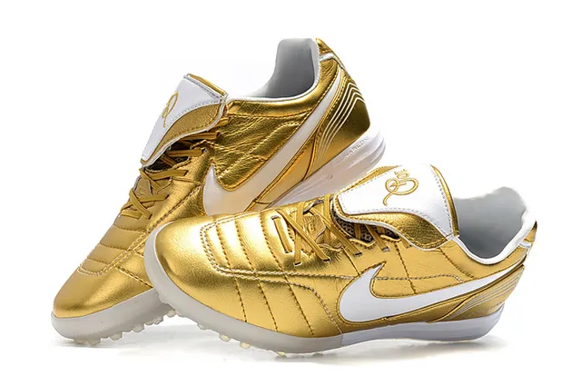 Nike Branco Dourado Baixo Corte Superior Sintético Vamp Acolchoado Césped Artificial Sapatos de Futebol 2