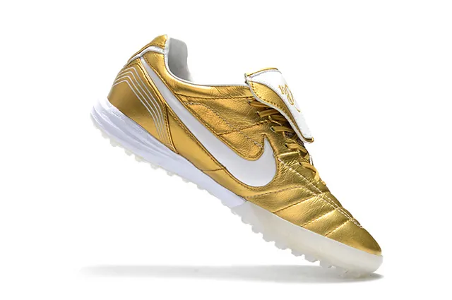 Nike Branco Dourado Baixo Corte Superior Sintético Vamp Acolchoado Césped Artificial Sapatos de Futebol 3