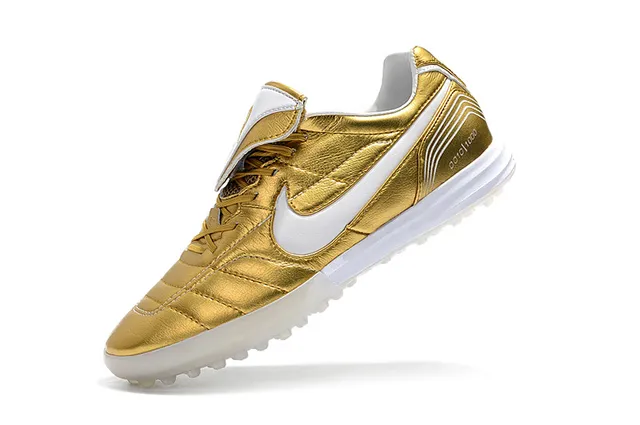 Nike Branco Dourado Baixo Corte Superior Sintético Vamp Acolchoado Césped Artificial Sapatos de Futebol 4