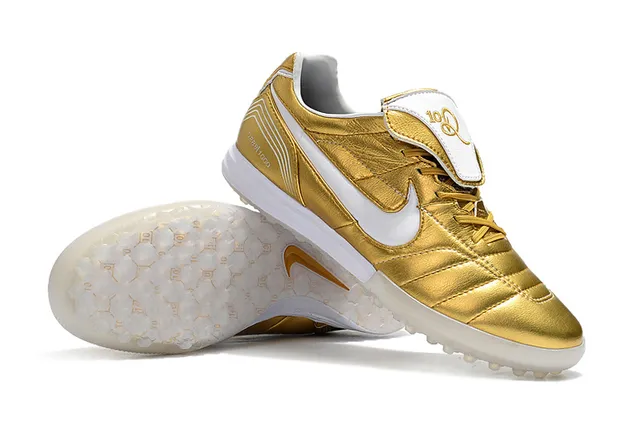 Nike Branco Dourado Baixo Corte Superior Sintético Vamp Acolchoado Césped Artificial Sapatos de Futebol 5