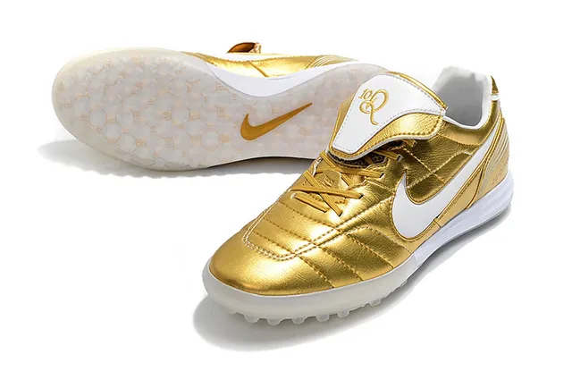 Nike Branco Dourado Baixo Corte Superior Sintético Vamp Acolchoado Césped Artificial Sapatos de Futebol 6