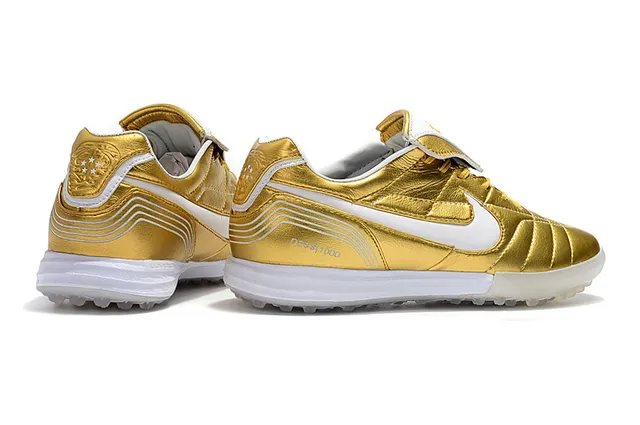 Nike Branco Dourado Baixo Corte Superior Sintético Vamp Acolchoado Césped Artificial Sapatos de Futebol 7