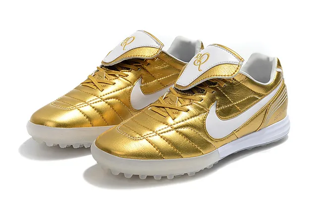 Nike Branco Dourado Baixo Corte Superior Sintético Vamp Acolchoado Césped Artificial Sapatos de Futebol 8