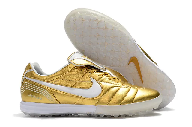 Nike Branco Dourado Baixo Corte Superior Sintético Vamp Acolchoado Césped Artificial Sapatos de Futebol 9