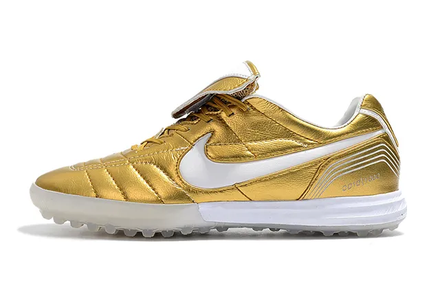 Nike Branco Dourado Baixo Corte Superior Sintético Vamp Acolchoado Césped Artificial Sapatos de Futebol 11
