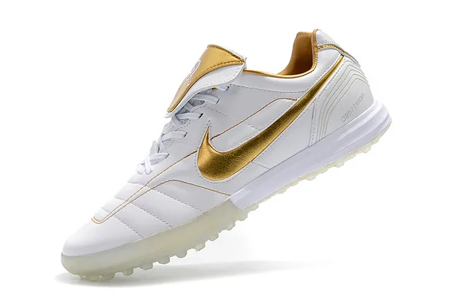 Nike Branco Dourado Baixo Corte Superior Sintético Vamp Acolchoado Césped Artificial Sapatos de Futebol 24