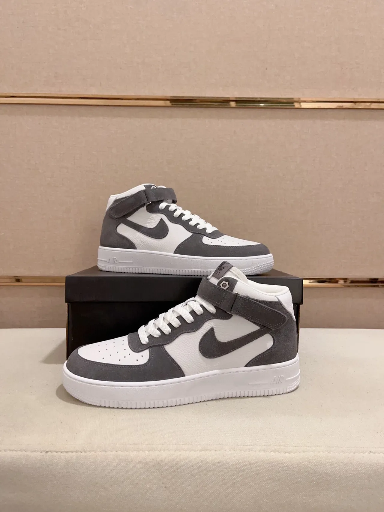 Nike White Gray High-Top Suede-and-Leather Upper Lifestyle Sneakers 4