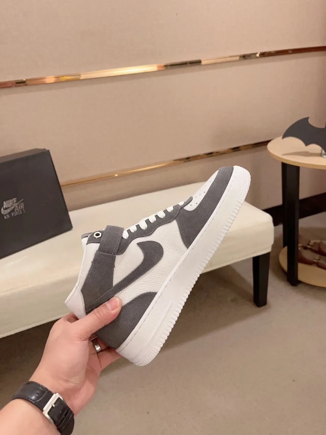 Nike White Gray High-Top Suede-and-Leather Upper Lifestyle Sneakers 6
