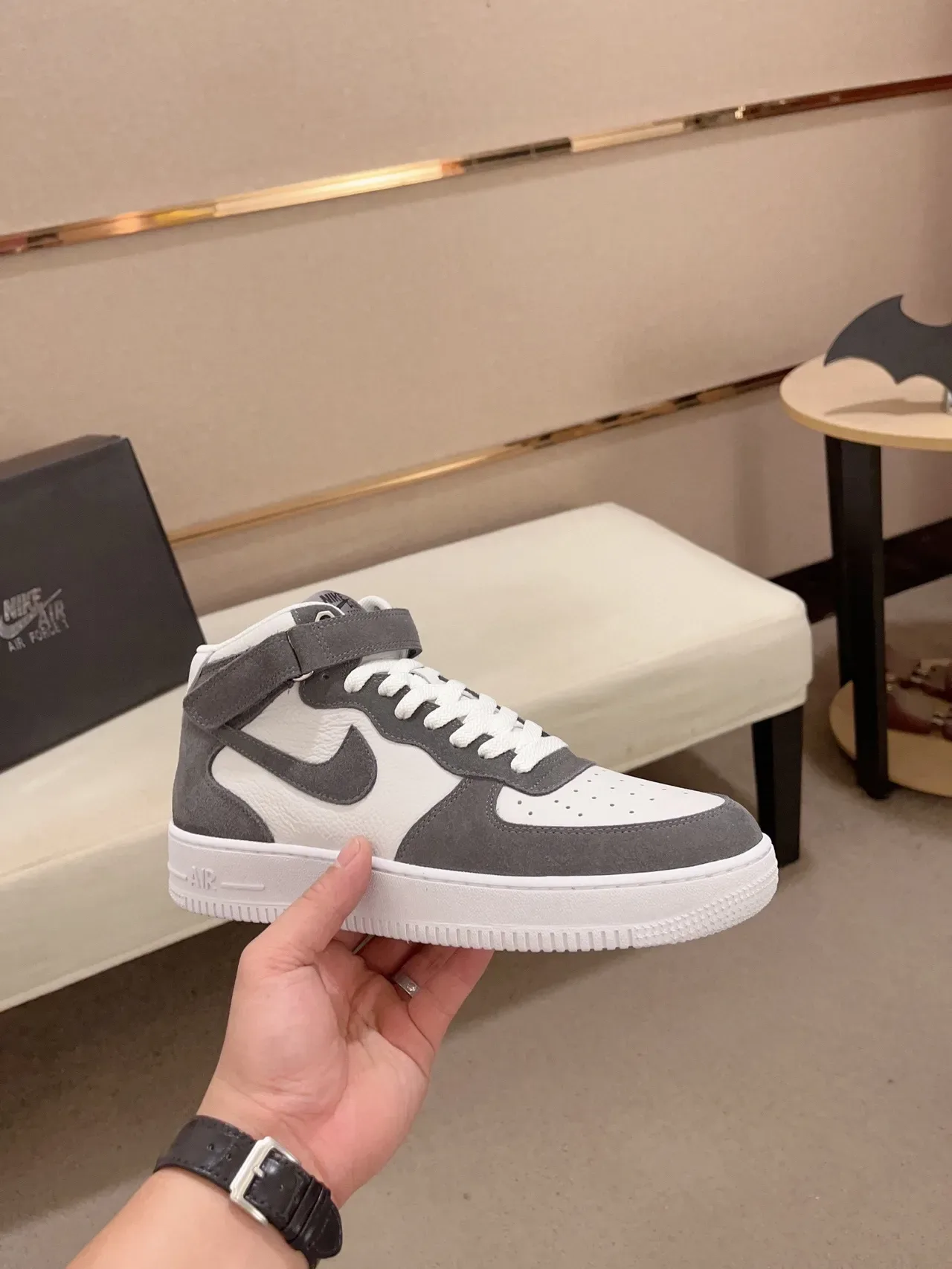 Nike White Gray High-Top Suede-and-Leather Upper Lifestyle Sneakers 7