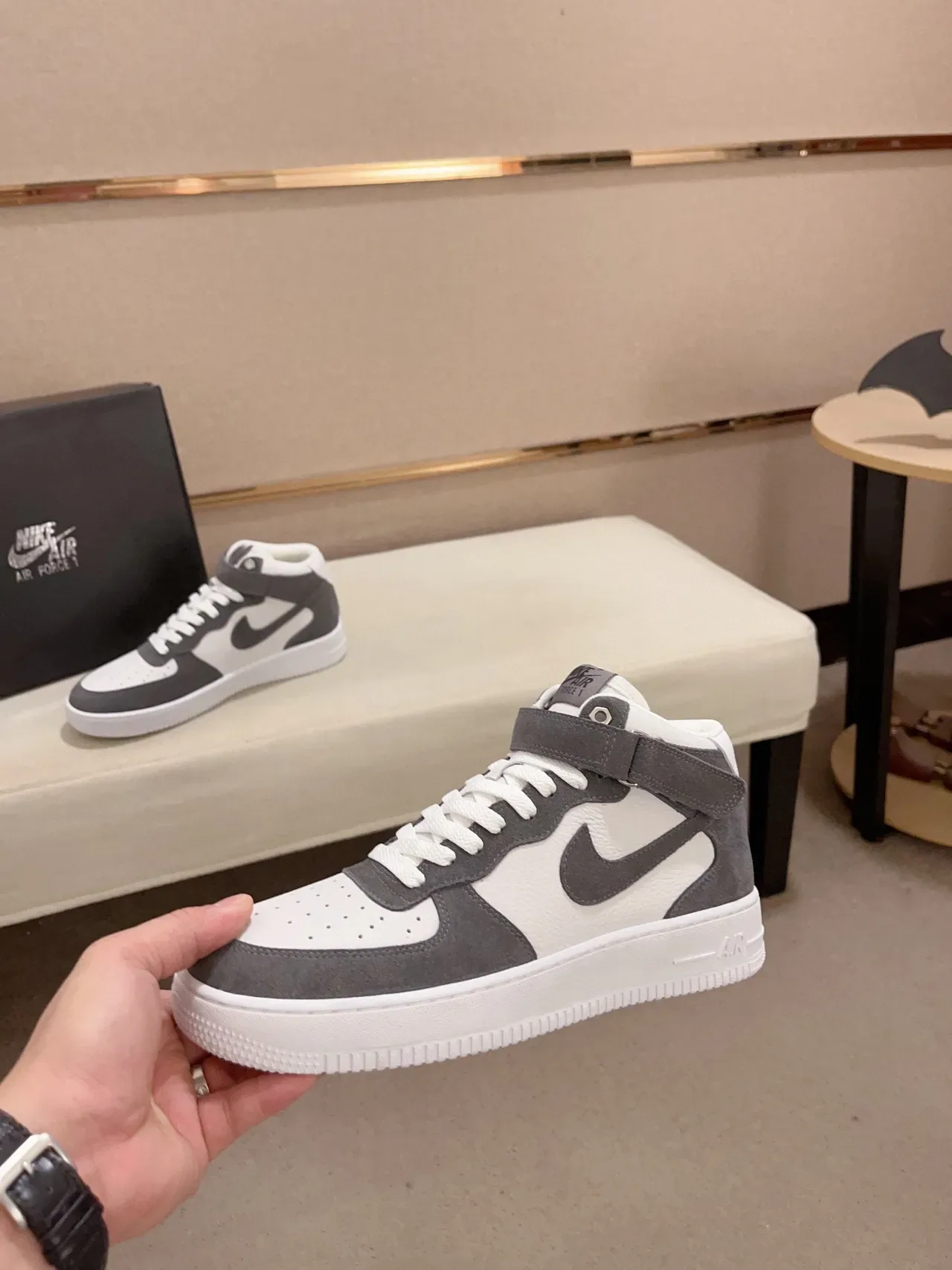 Nike White Gray High-Top Suede-and-Leather Upper Lifestyle Sneakers 8