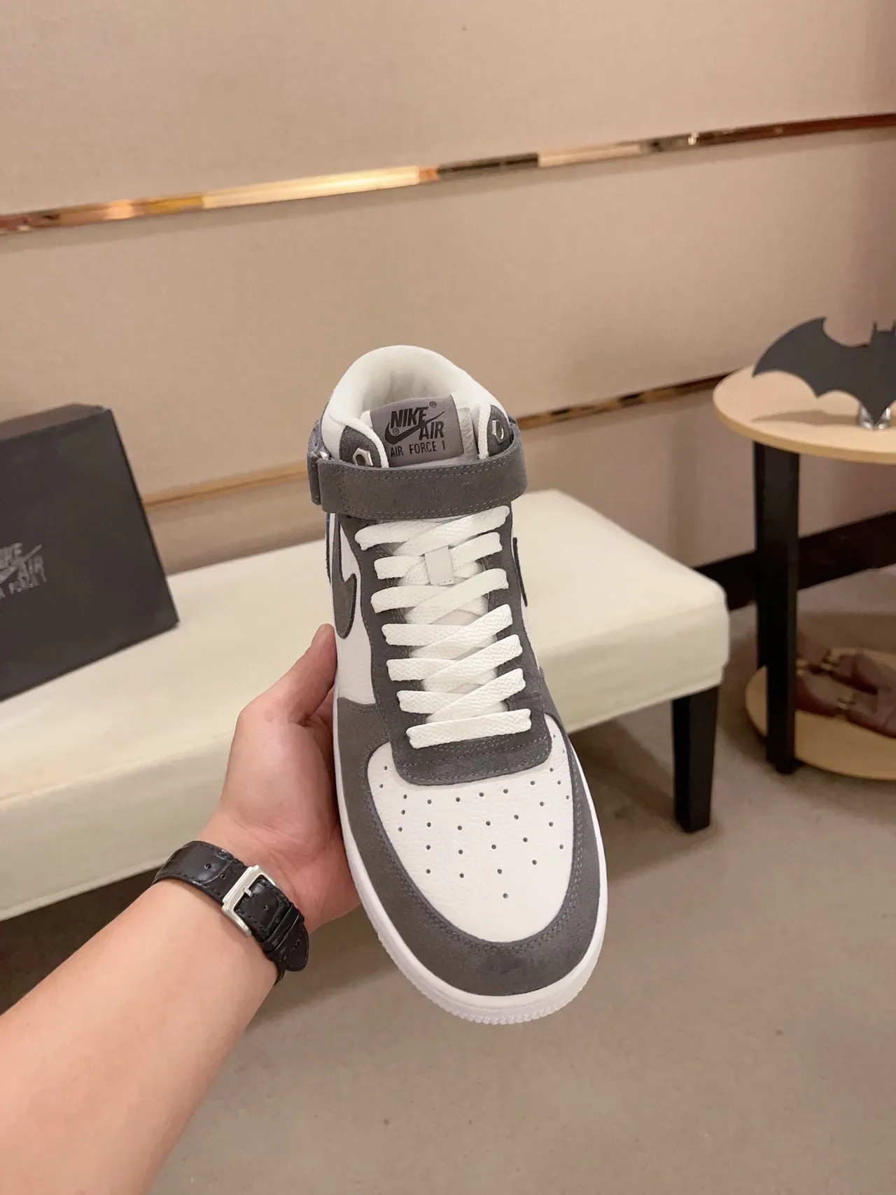 Nike White Gray High-Top Suede-and-Leather Upper Lifestyle Sneakers 9