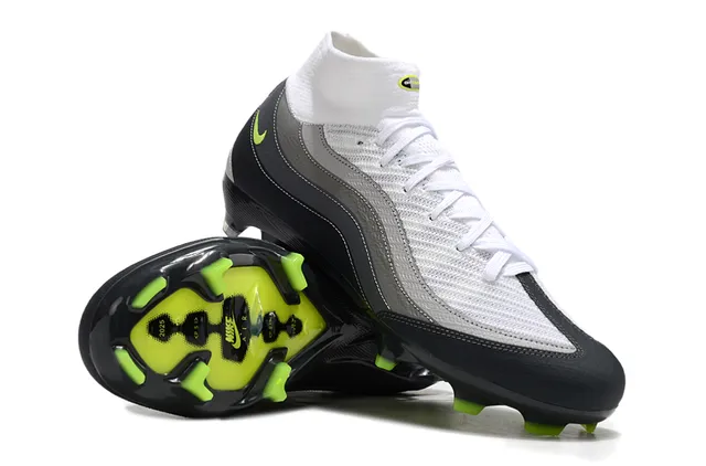 Nike blanc et vert hautes col chaussette synthétique en couches cage ondulée sol ferme chaussures de football 2
