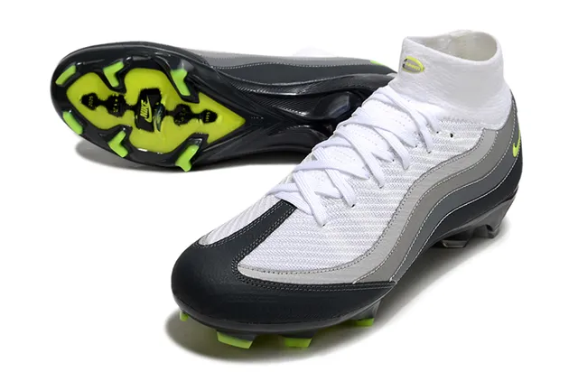 Nike blanc et vert hautes col chaussette synthétique en couches cage ondulée sol ferme chaussures de football 3