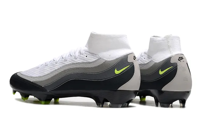 Nike blanc et vert hautes col chaussette synthétique en couches cage ondulée sol ferme chaussures de football 4