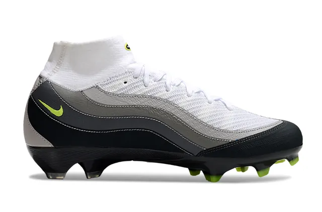 Nike blanc et vert hautes col chaussette synthétique en couches cage ondulée sol ferme chaussures de football 5