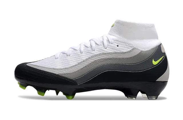 Nike blanc et vert hautes col chaussette synthétique en couches cage ondulée sol ferme chaussures de football 6