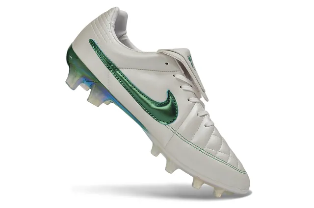 Nike White Green Quilted Leather Upper Metallic Swoosh Firm-Ground Soccer Shoes 2