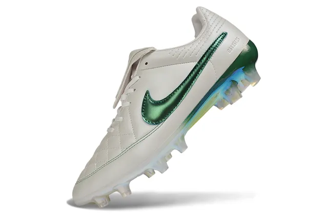 Nike White Green Quilted Leather Upper Metallic Swoosh Firm-Ground Soccer Shoes 3