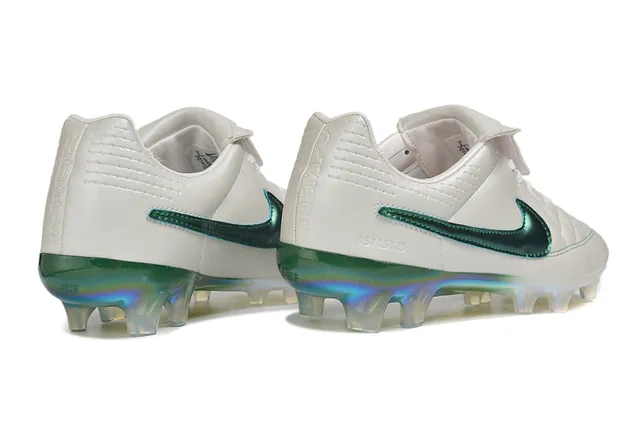 Nike White Green Quilted Leather Upper Metallic Swoosh Firm-Ground Soccer Shoes 5