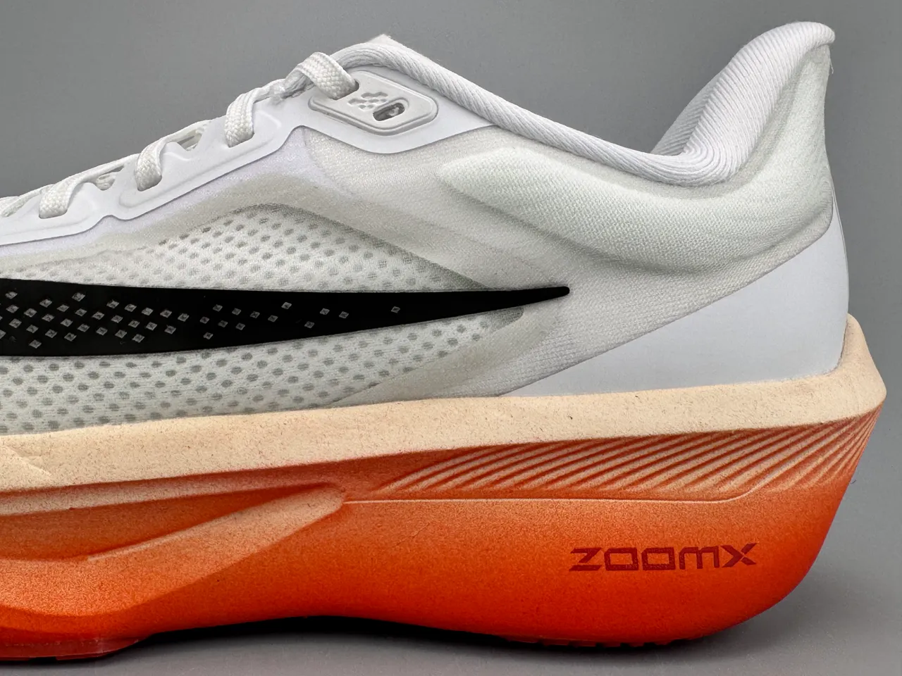 Nike White Orange Engineered Mesh Upper Sculpted ZoomX Midsole Running Shoes 5