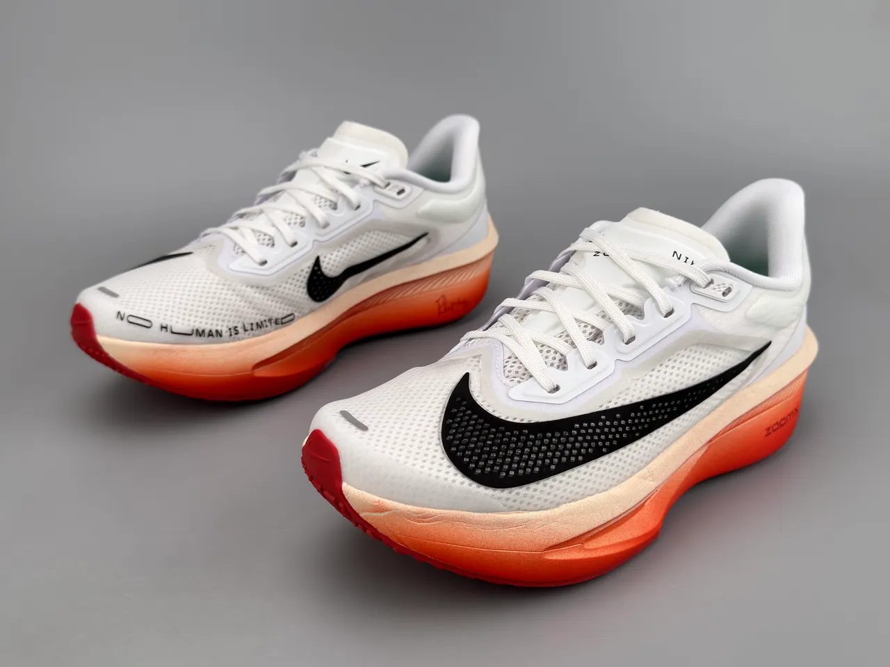Nike White Orange Engineered Mesh Upper Sculpted ZoomX Midsole Running Shoes 9