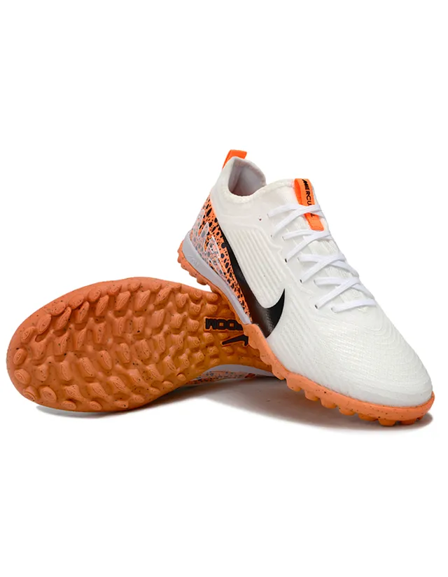 Nike Chaussures de football blanches et oranges basses à lacets en matière synthétique texturée pour gazon 5