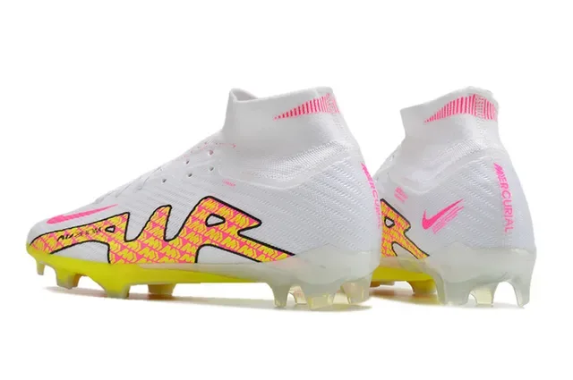 Nike Chaussures de football blanc et rose haut col Flyknit overlay géométrique néon terrain ferme 4
