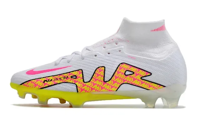 Nike Chaussures de football blanc et rose haut col Flyknit overlay géométrique néon terrain ferme 6