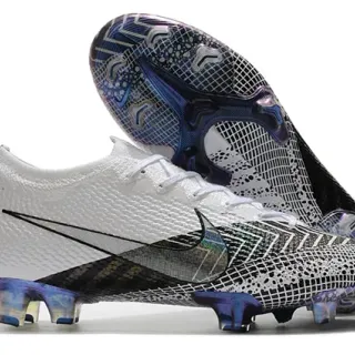 Nike White Purple Knit Upper Iridescent Grid Pattern Firm-Ground Soccer Shoes