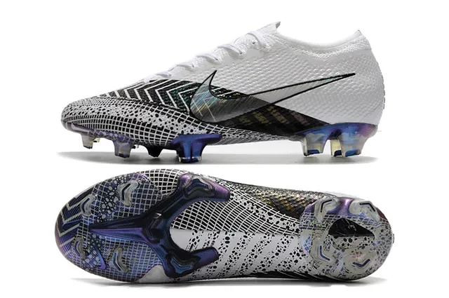 Nike White Purple Knit Upper Iridescent Grid Pattern Firm-Ground Soccer Shoes 2