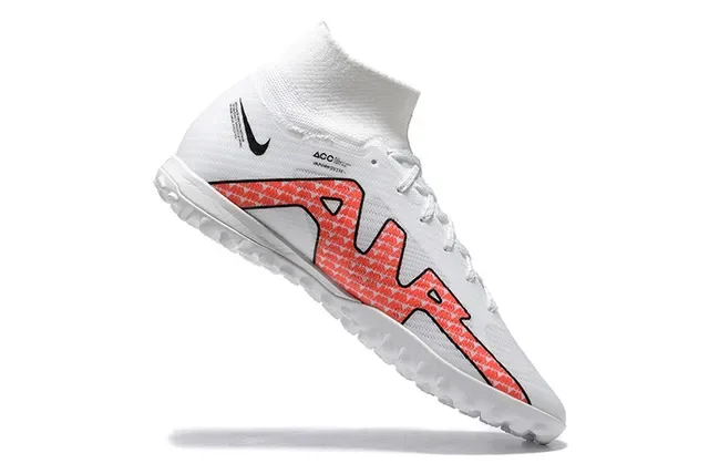 Nike Tênis de futebol para gramado brancas e vermelhas alto corte collar ajuste calcetim upper sintético tricotado 3
