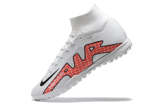 Nike Tênis de futebol para gramado brancas e vermelhas alto corte collar ajuste calcetim upper sintético tricotado 4