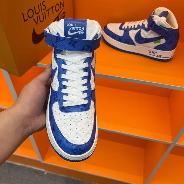 Nike x Louis Vuitton Air Force 1 High Blue Monogram Lifestyle Sneakers 4