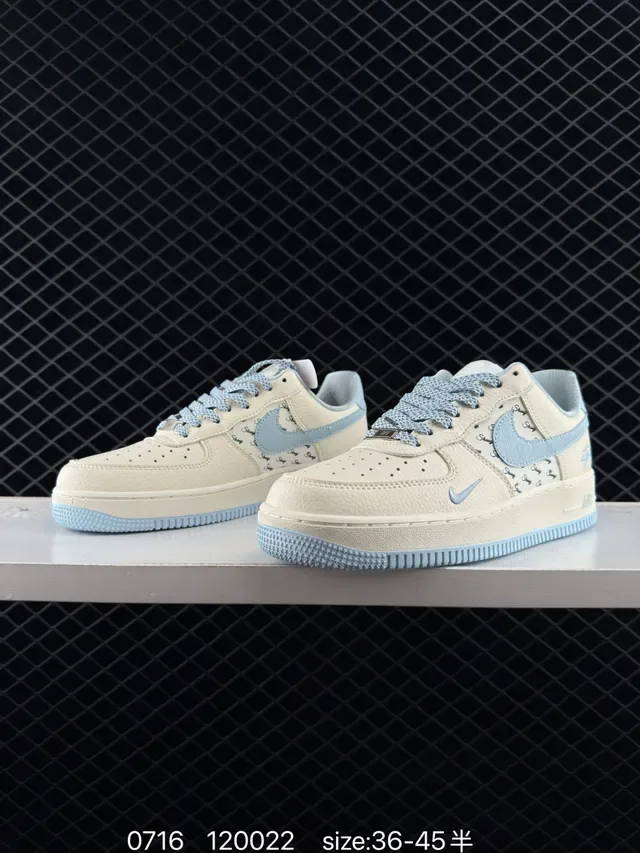 Nike x Stussy Air Force 1 Low Beige and Light Blue Lifestyle Sneakers 2