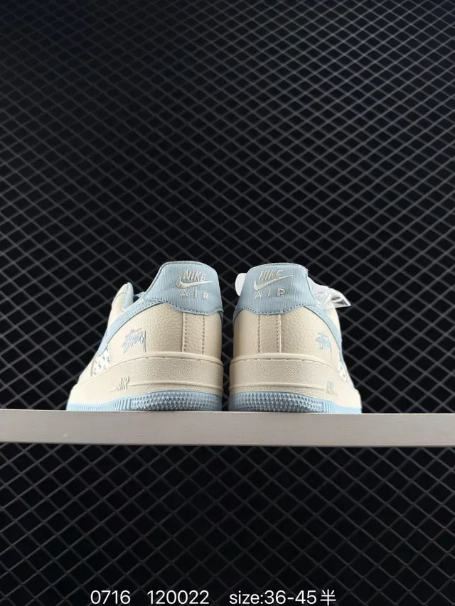Nike x Stussy Air Force 1 Low Beige and Light Blue Lifestyle Sneakers 3