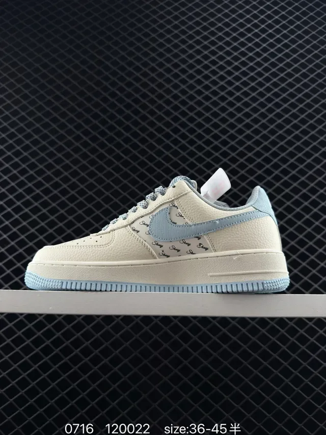 Nike x Stussy Air Force 1 Low Beige and Light Blue Lifestyle Sneakers 5