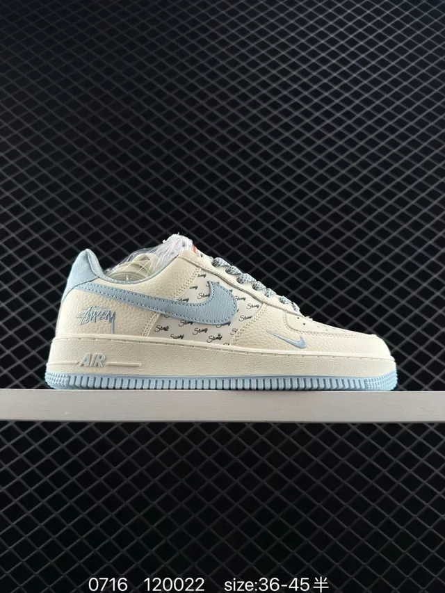 Nike x Stussy Air Force 1 Low Beige and Light Blue Lifestyle Sneakers 6