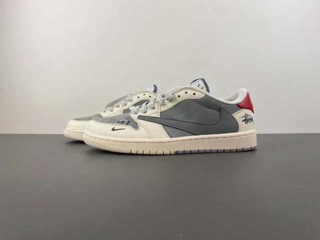 Nike x Stussy Dunk Low Off-White Gray Red Lifestyle Sneakers 10