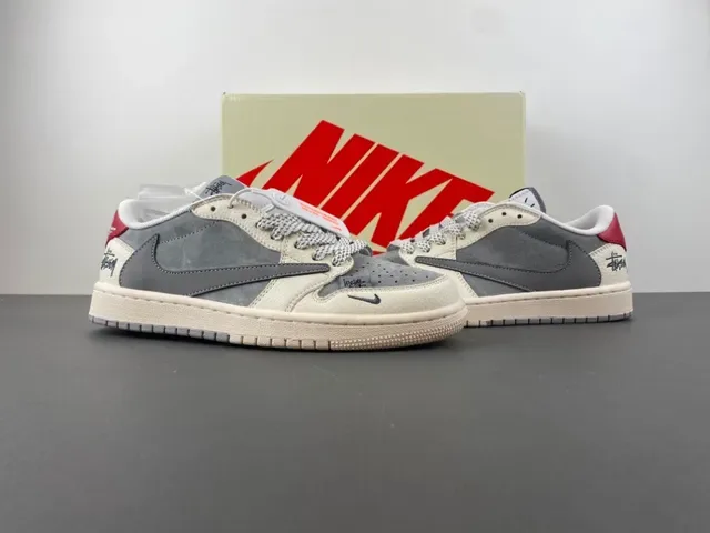 Nike x Stussy Dunk Low Off-White Gray Red Lifestyle Sneakers 13