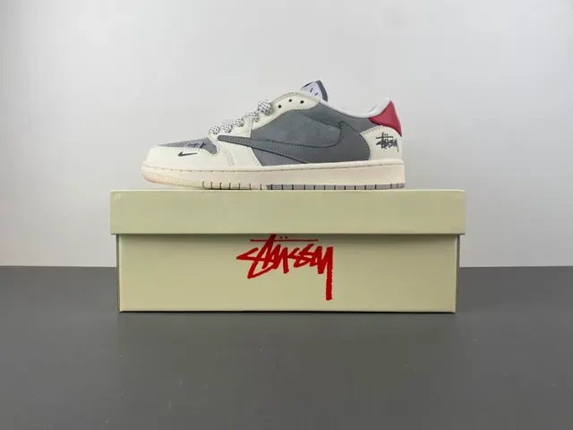 Nike x Stussy Dunk Low Off-White Gray Red Lifestyle Sneakers 15
