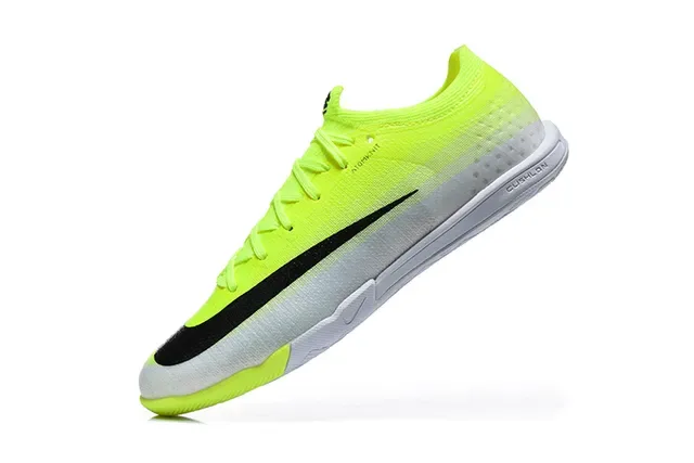 Nike Chaussures de football indoor jaune noir dégradé néon à blanc talon bas supérieure en tricot 4