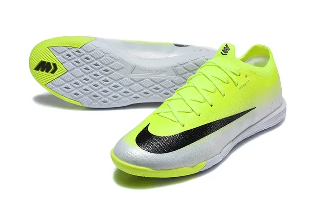Nike Chaussures de football indoor jaune noir dégradé néon à blanc talon bas supérieure en tricot 6