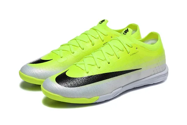 Nike Chaussures de football indoor jaune noir dégradé néon à blanc talon bas supérieure en tricot 8
