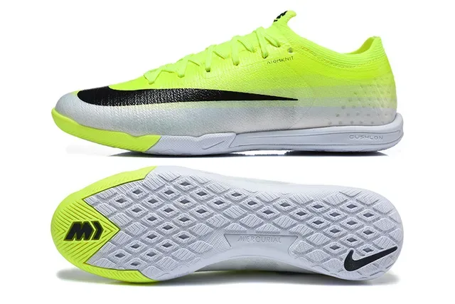 Nike Chaussures de football indoor jaune noir dégradé néon à blanc talon bas supérieure en tricot 9