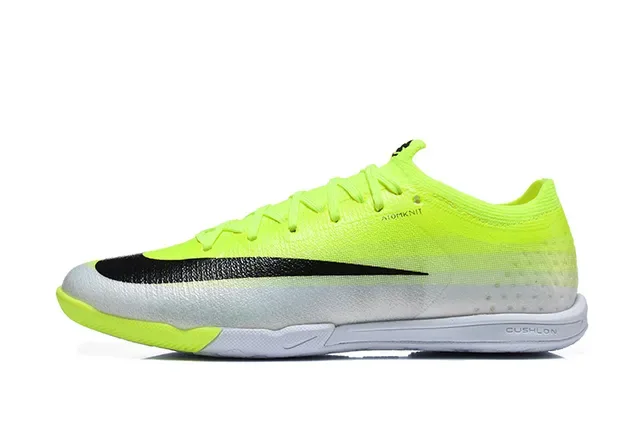 Nike Chaussures de football indoor jaune noir dégradé néon à blanc talon bas supérieure en tricot 10