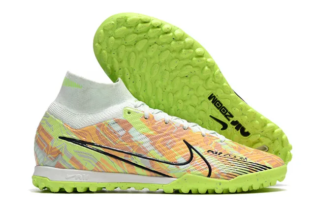 Nike Jaune Orange Haut-Coupé Ajusté Chaussette Supérieure Flyknit Construction Gazon Artificiel Chaussures de Football 2
