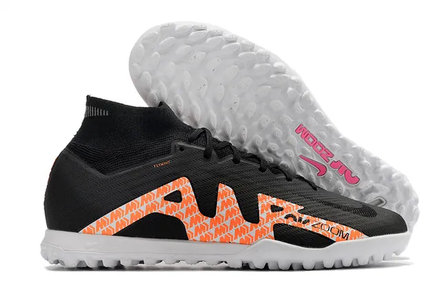 Nike Jaune Orange Haut-Coupé Ajusté Chaussette Supérieure Flyknit Construction Gazon Artificiel Chaussures de Football 9